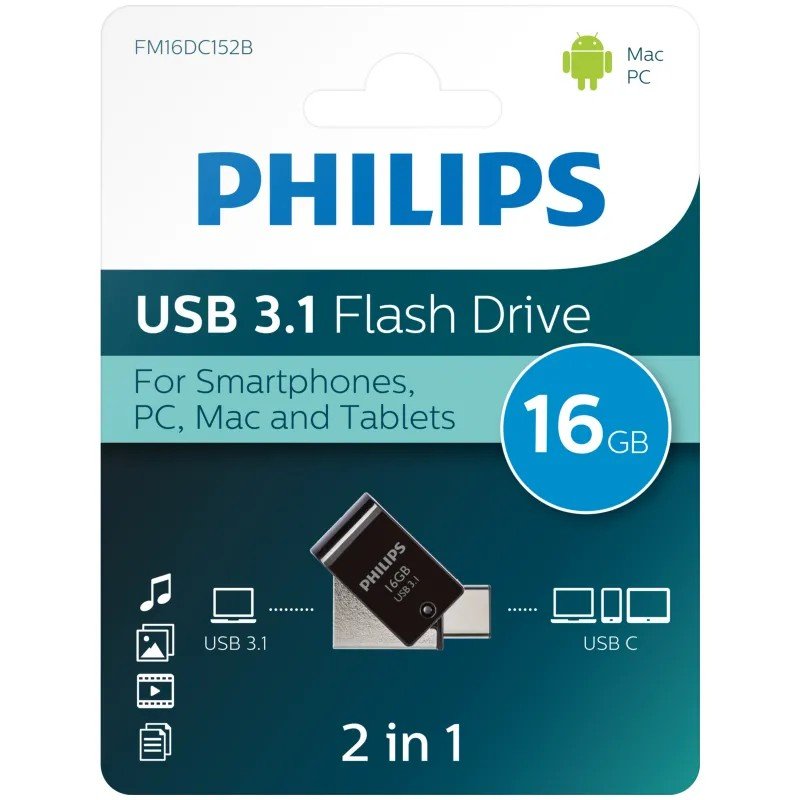Philips 2 in 1 USB 3.1 - USB-C 16GB Midnight Black FM16DC152B