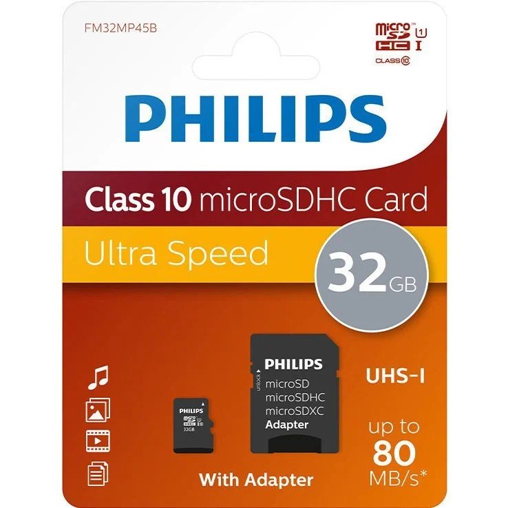 Philips Micro SDHC Card 32GB Class 10 UHS-I U1 incl. Adapter FM32MP45B