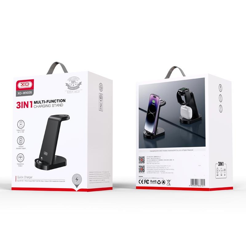 Cargador inalámbrico 3 en 1 WX035: Apple Watch + iPhone + auriculares (negro)