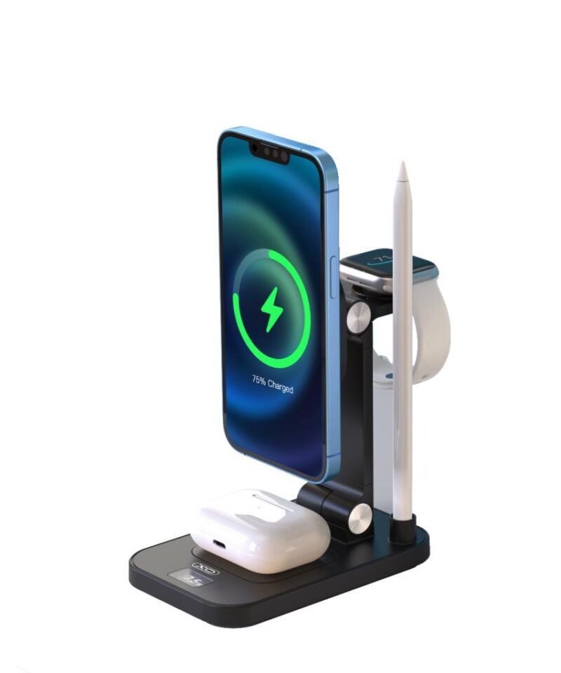 Cargador magnético 4 en 1 TK23 con pantalla (móvil 15W / auriculares 5W / reloj 2,5W / lápiz 2W)