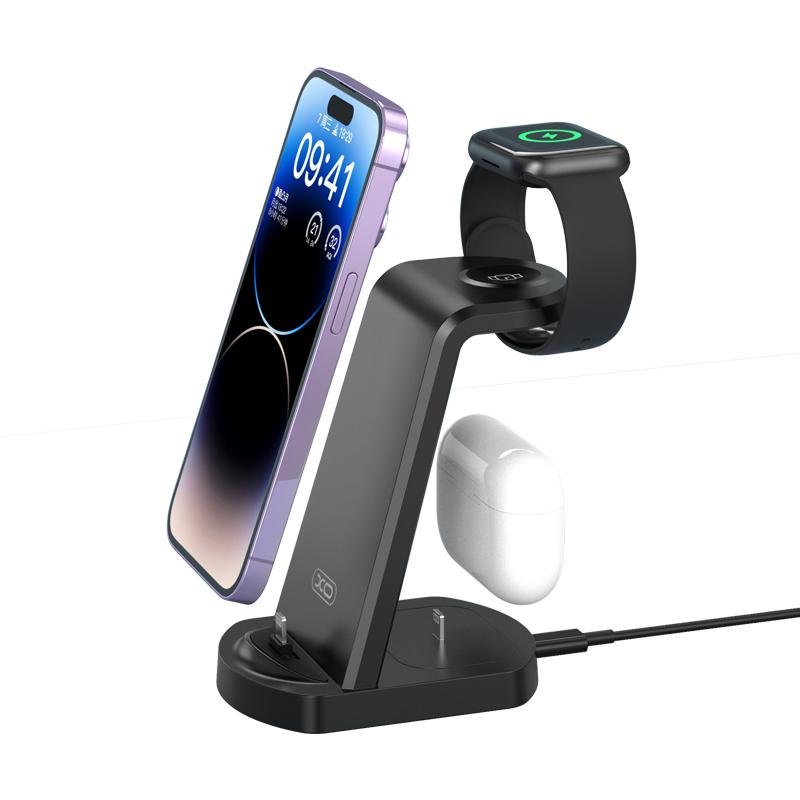 Alternative view of Cargador inalámbrico 3 en 1 WX035: Apple Watch + iPhone + auriculares (negro)