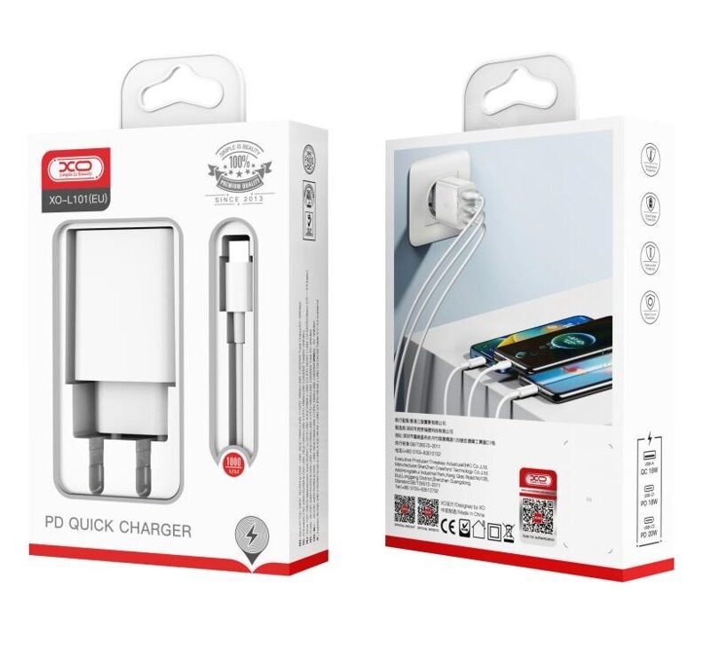 Cargador XO-L101 (EU) 20W con 3 puertos (2 USB-C + USB-A) y cable USB-C - Imagen 3