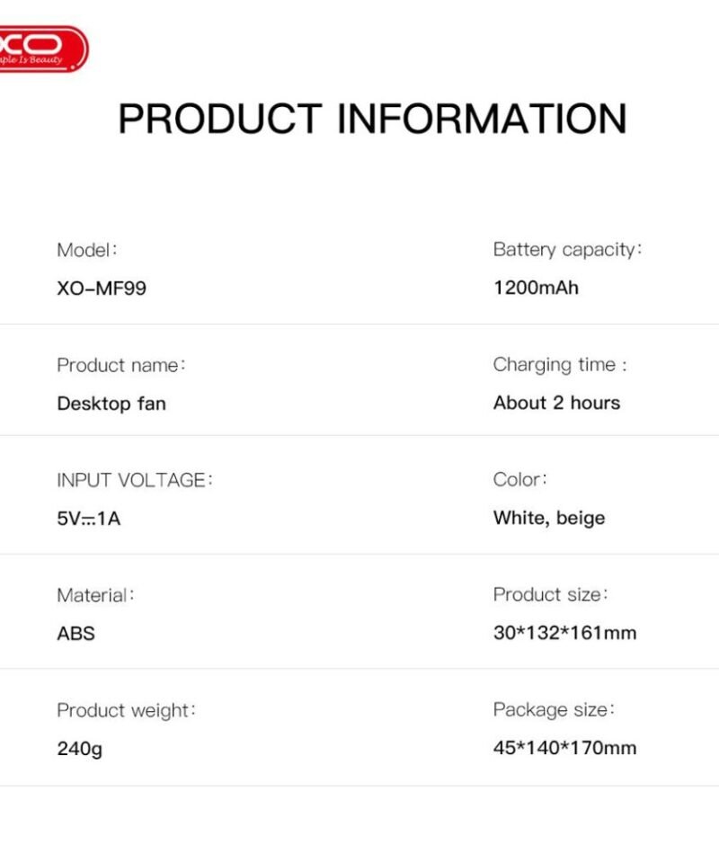 Ventilador de sobremesa plegable XO-MF99 (colgable) 1200mAh - Imagen 3