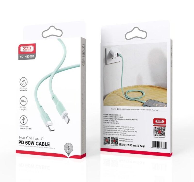 Alternative view of Cable USB-C a USB-C XO-NB208B de silicona líquida 60W, 1 m