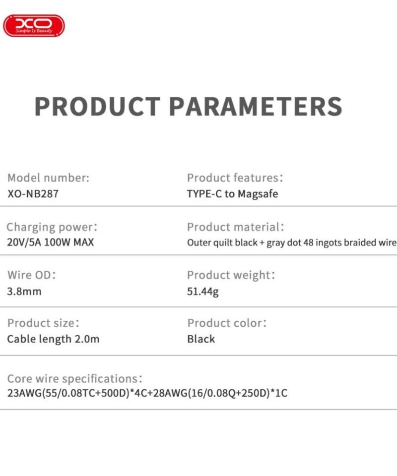 Cable de carga magnético USB-C a MagSafe XO-NB287 100W de 2 m - Imagen 3