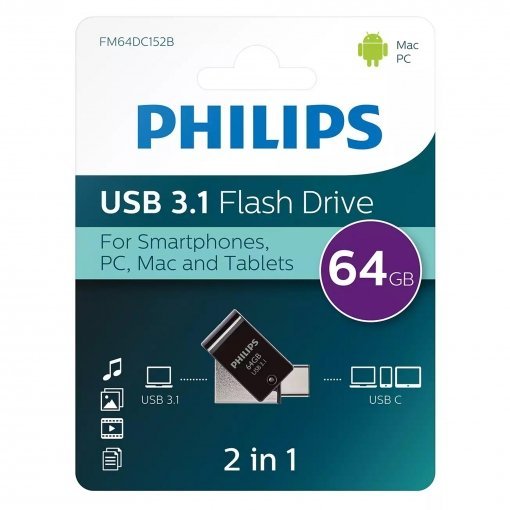 Memoria USB Philips 2 en 1 64GB (USB-C / USB-A 3.1)